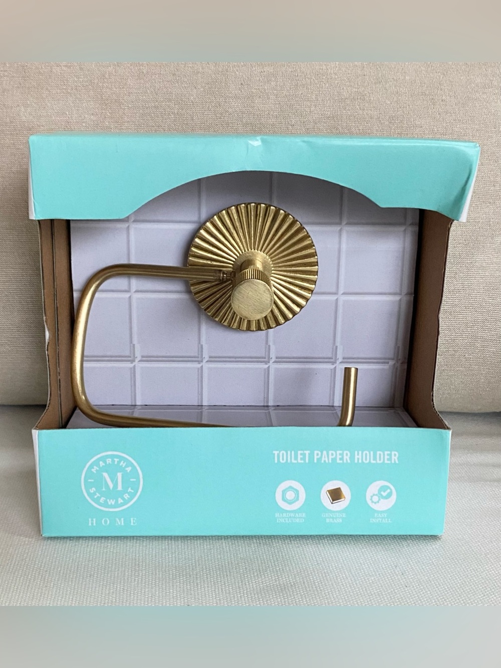 NWT Martha Stewart Home Genuine Brass Toilet Paper Holder Fluted Gold